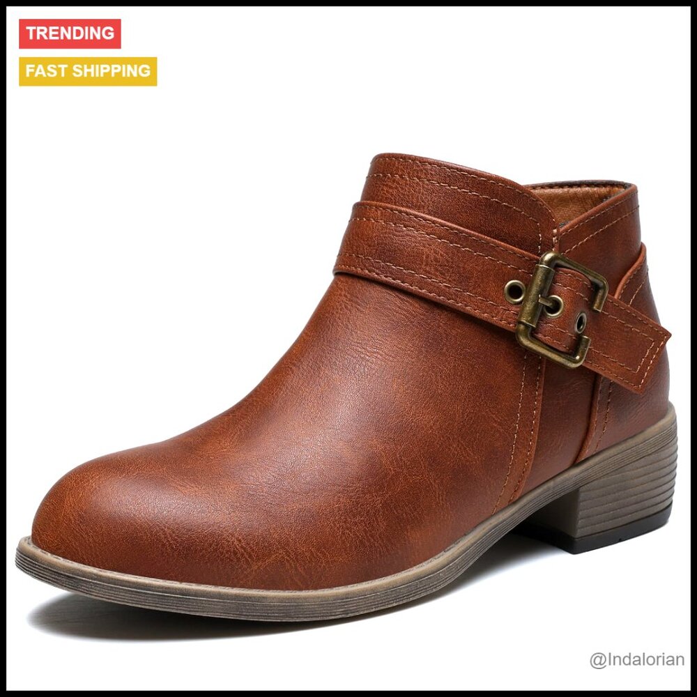 Leather Ankle Boots Low Heel Chelsea Booties Chunky Winter Snow Boots Side